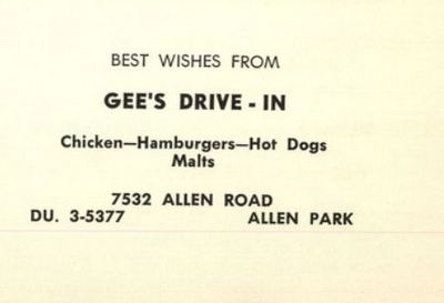 Gees Drive-In Restaurant - 1958 Yearbook Ad